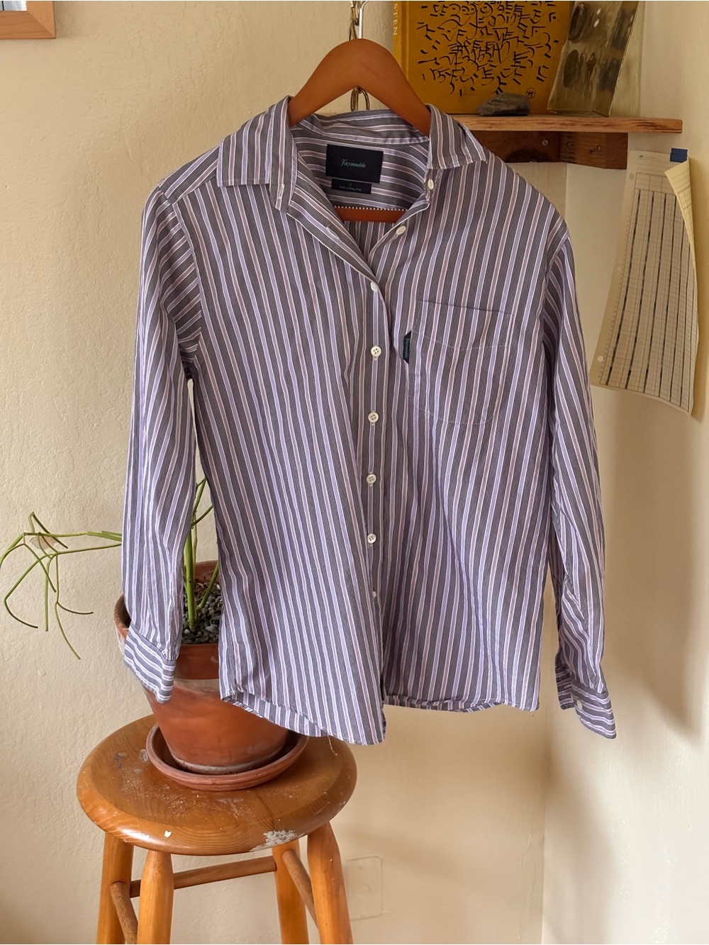 Faconnable Purple and White Striped Button-Down Shirt (S)